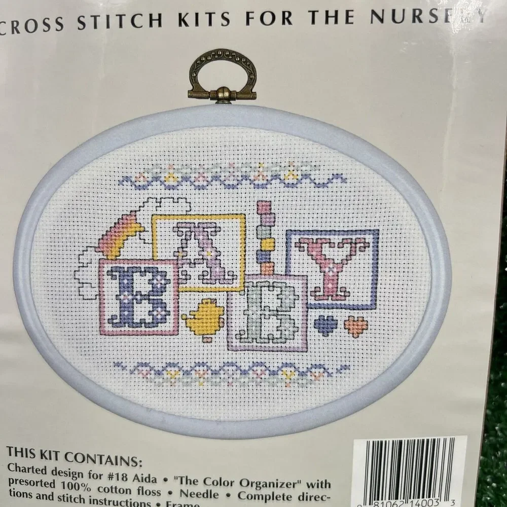 Cuddle Ups Cross Stitch Kit For the Nursery Baby Blocks Include WhiteFrame 14003